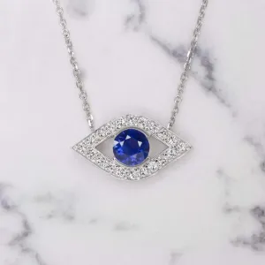 EVIL EYE SAPPHIRE DIAMOND PENDANT 14k NECKLACE TALISMAN CHARM BLUE MARQUISE