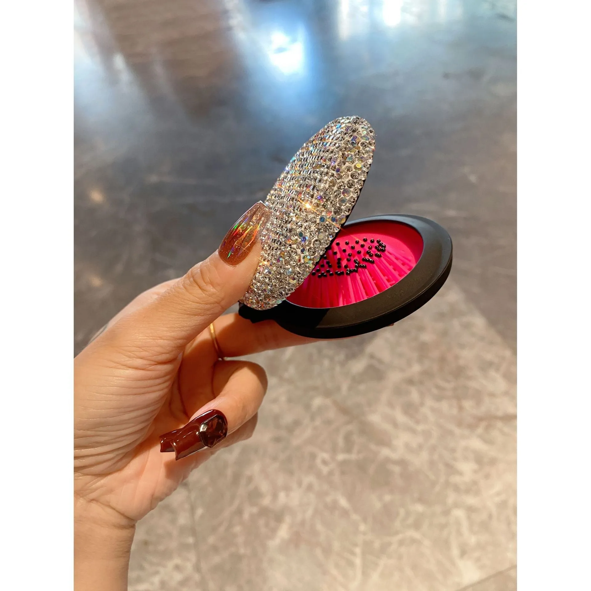 Folding Small Comb Portable High-Looking Diamond-Encrusted Cosmetic Smoothing Massage Comb