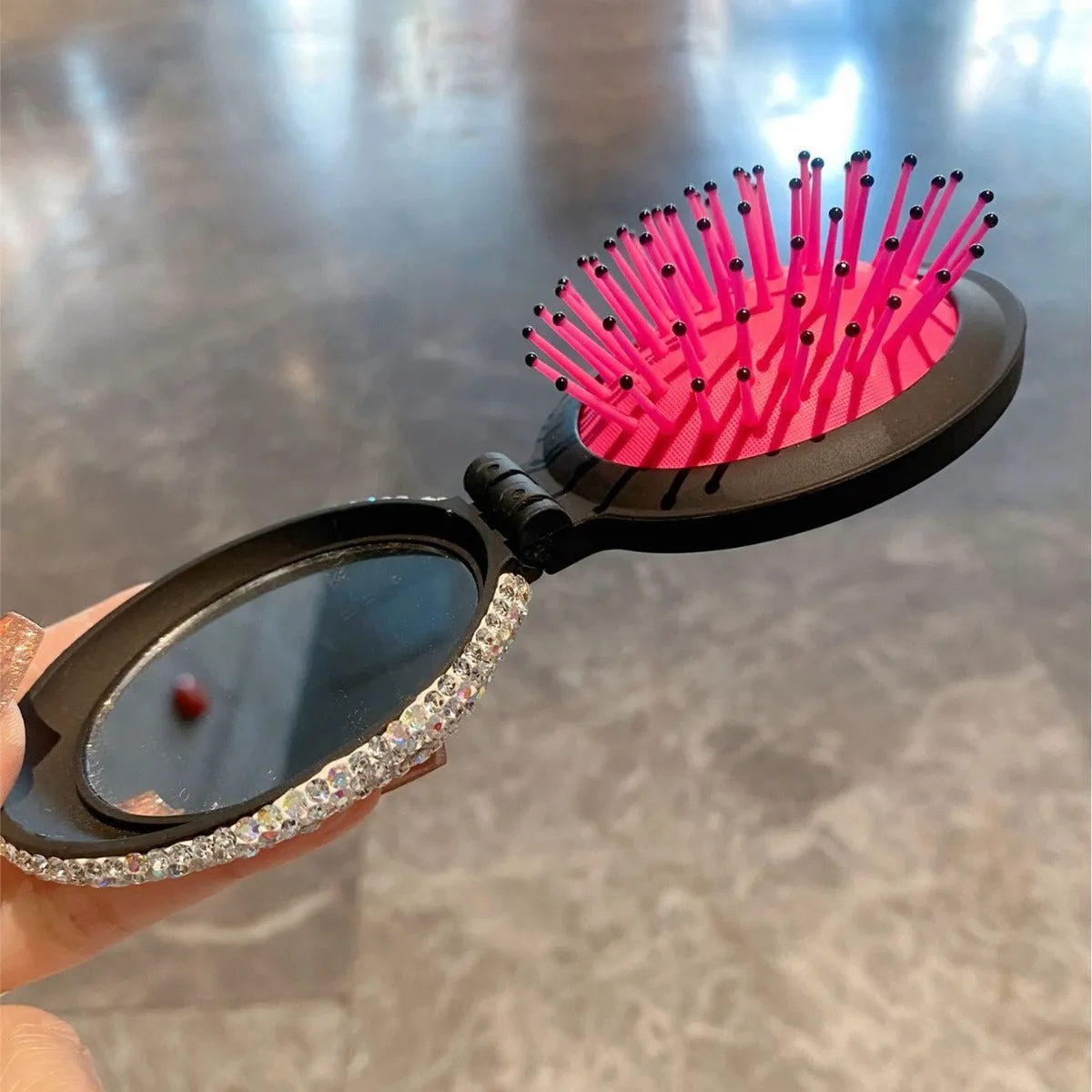 Folding Small Comb Portable High-Looking Diamond-Encrusted Cosmetic Smoothing Massage Comb