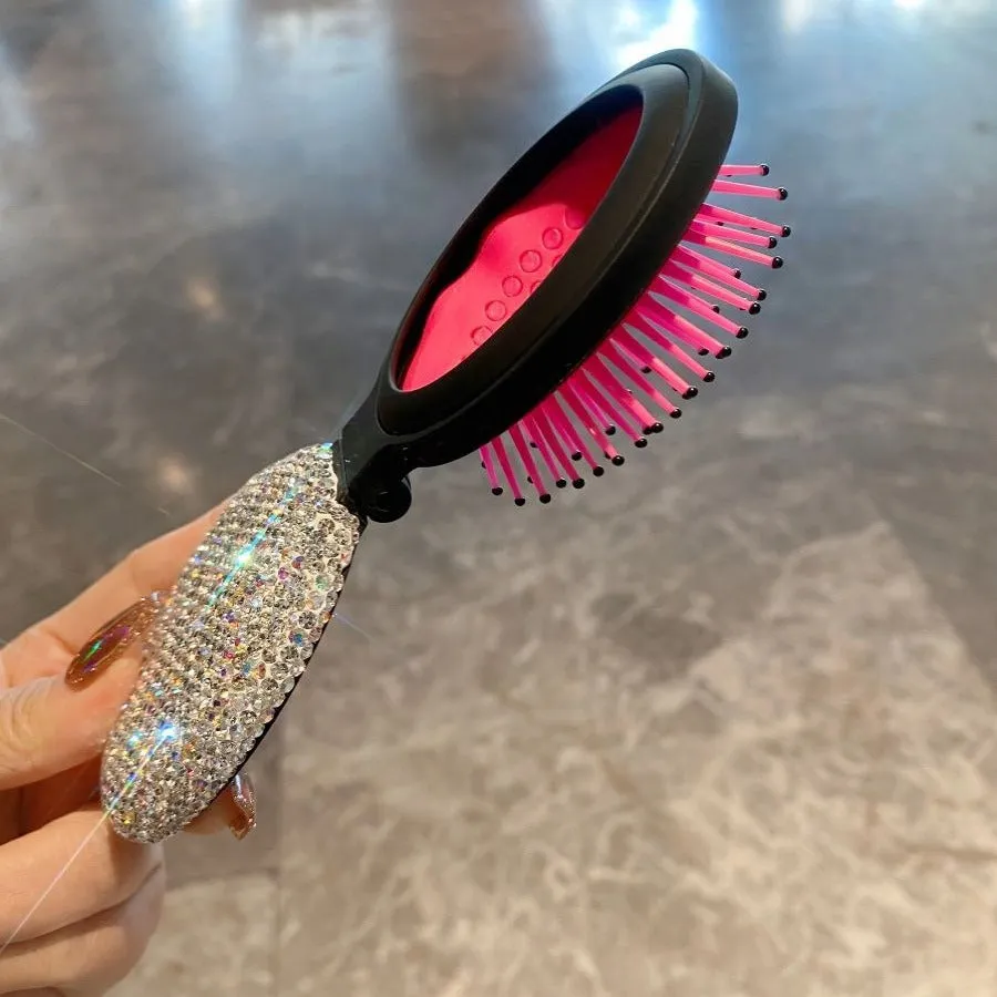 Folding Small Comb Portable High-Looking Diamond-Encrusted Cosmetic Smoothing Massage Comb