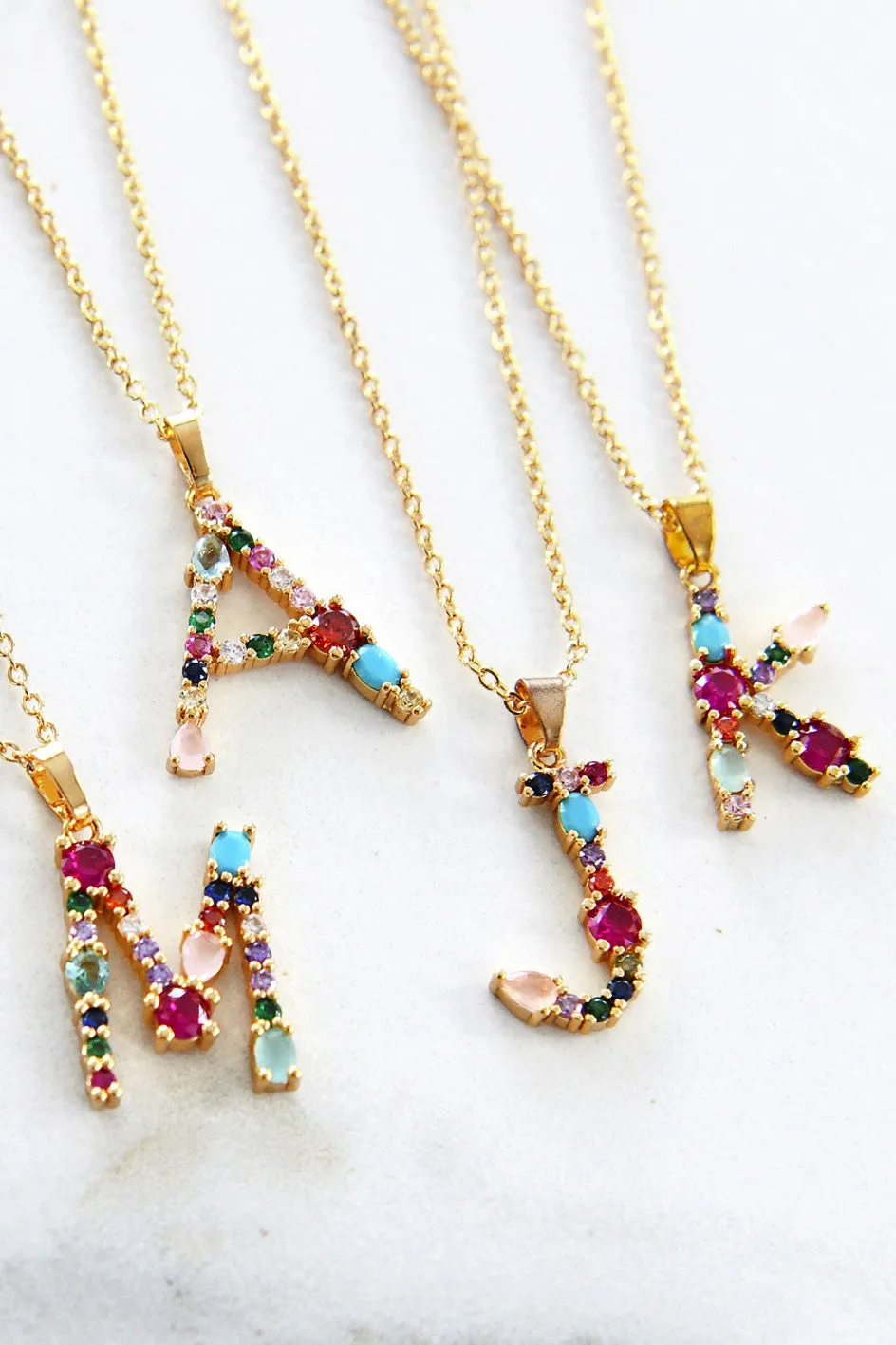 Gem Initial Necklace in Gold