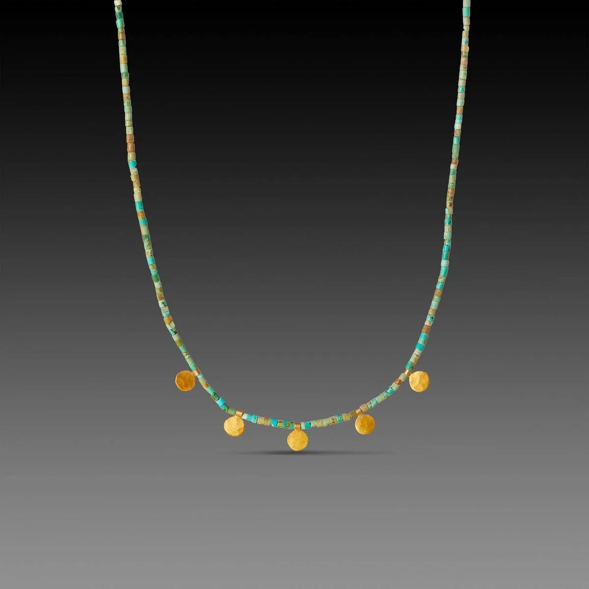 Gold Disk and Turquoise Beaded Necklace