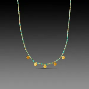 Gold Disk and Turquoise Beaded Necklace