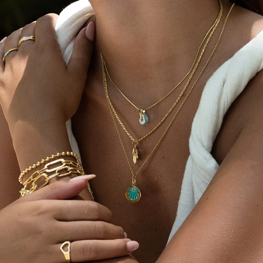 Gold Plated Eye Am Protected Turquoise Coin Necklace
