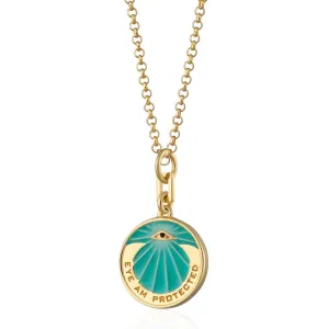 Gold Plated Eye Am Protected Turquoise Coin Necklace