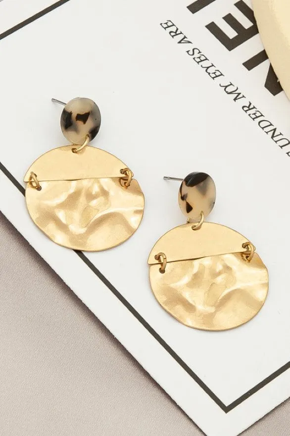 Hammered circle drop earrings