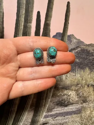 Handmade Number 8 Turquoise & Sterling Silver Stud Earrings STYLE 3