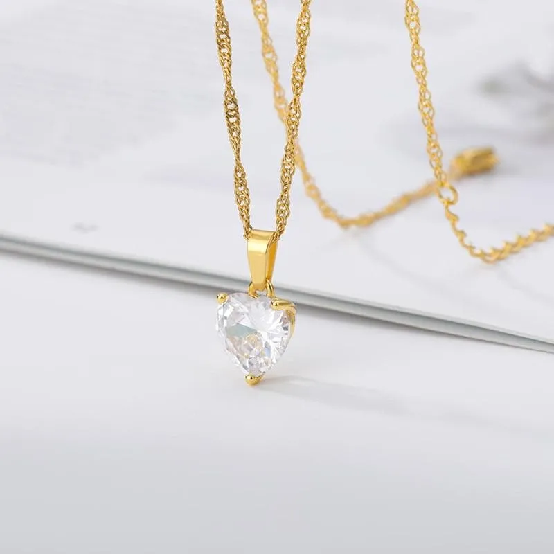 Heart Necklaces with Zircon Heart Pendant