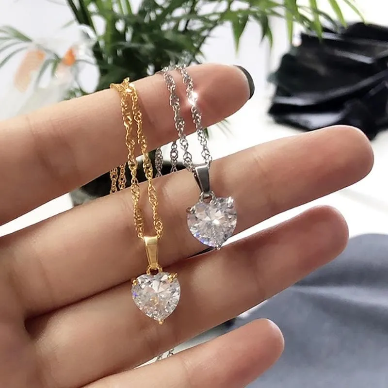 Heart Necklaces with Zircon Heart Pendant