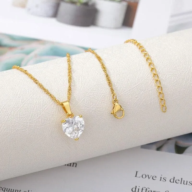 Heart Necklaces with Zircon Heart Pendant
