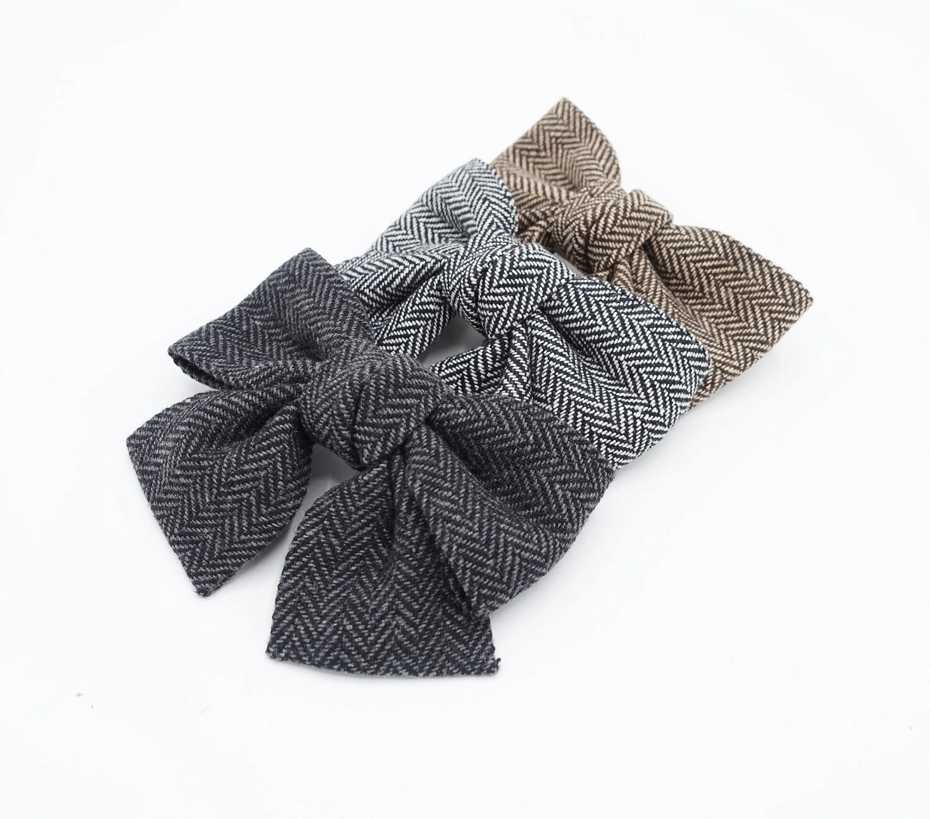 herringbone hair bow short tail Fall Winter hair accessory for women