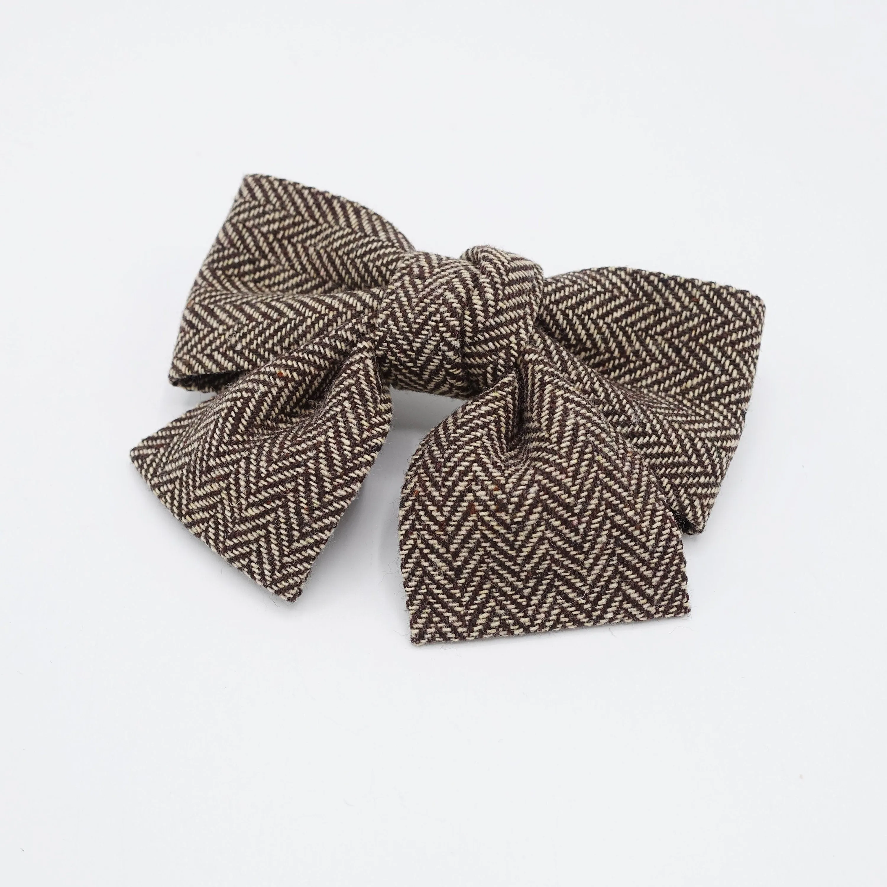 herringbone hair bow short tail Fall Winter hair accessory for women