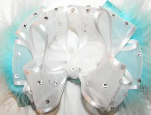 High Glitz Turquoise Marabou Hair Bow