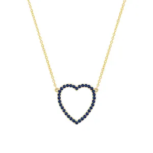 Large Blue Sapphire Open Heart Necklace