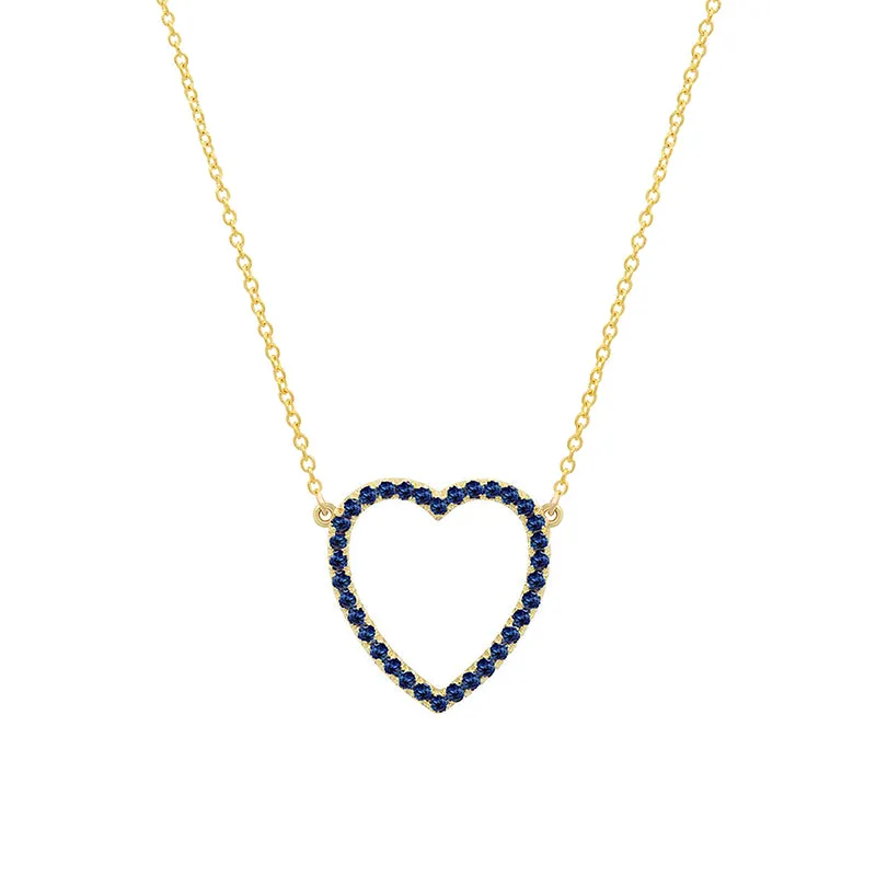 Large Blue Sapphire Open Heart Necklace
