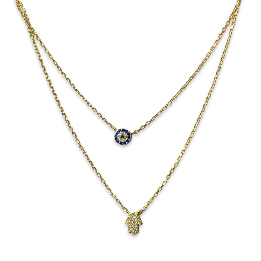 Layered Evil Eye Hamsa Necklace