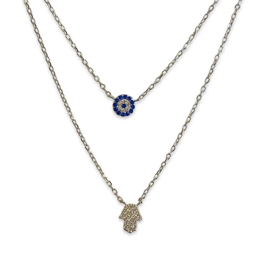 Layered Evil Eye Hamsa Necklace