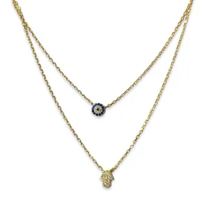 Layered Evil Eye Hamsa Necklace