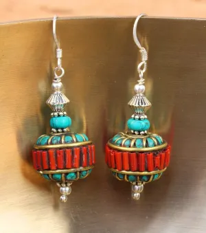 Lhasa Morning Coral and Turquoise Earrings