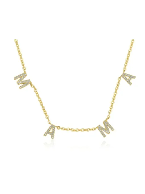 Mama Charm Necklace 925 Sterling Silver and 18K Gold Plated Mom Necklaces Dangle Letters KESLEY