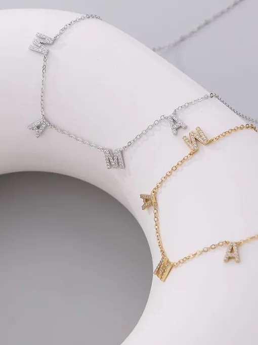 Mama Charm Necklace 925 Sterling Silver and 18K Gold Plated Mom Necklaces Dangle Letters KESLEY