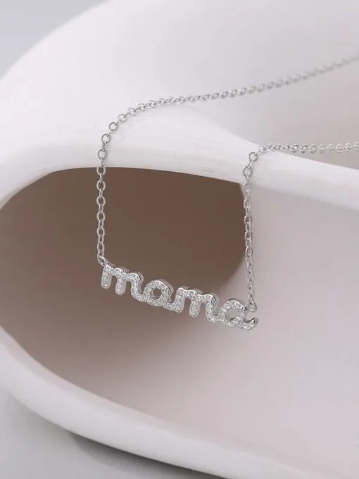 Mama Necklace lower case cursive letters 925 sterling silver cubic zirconia hypoallergenic Women's Jewelry