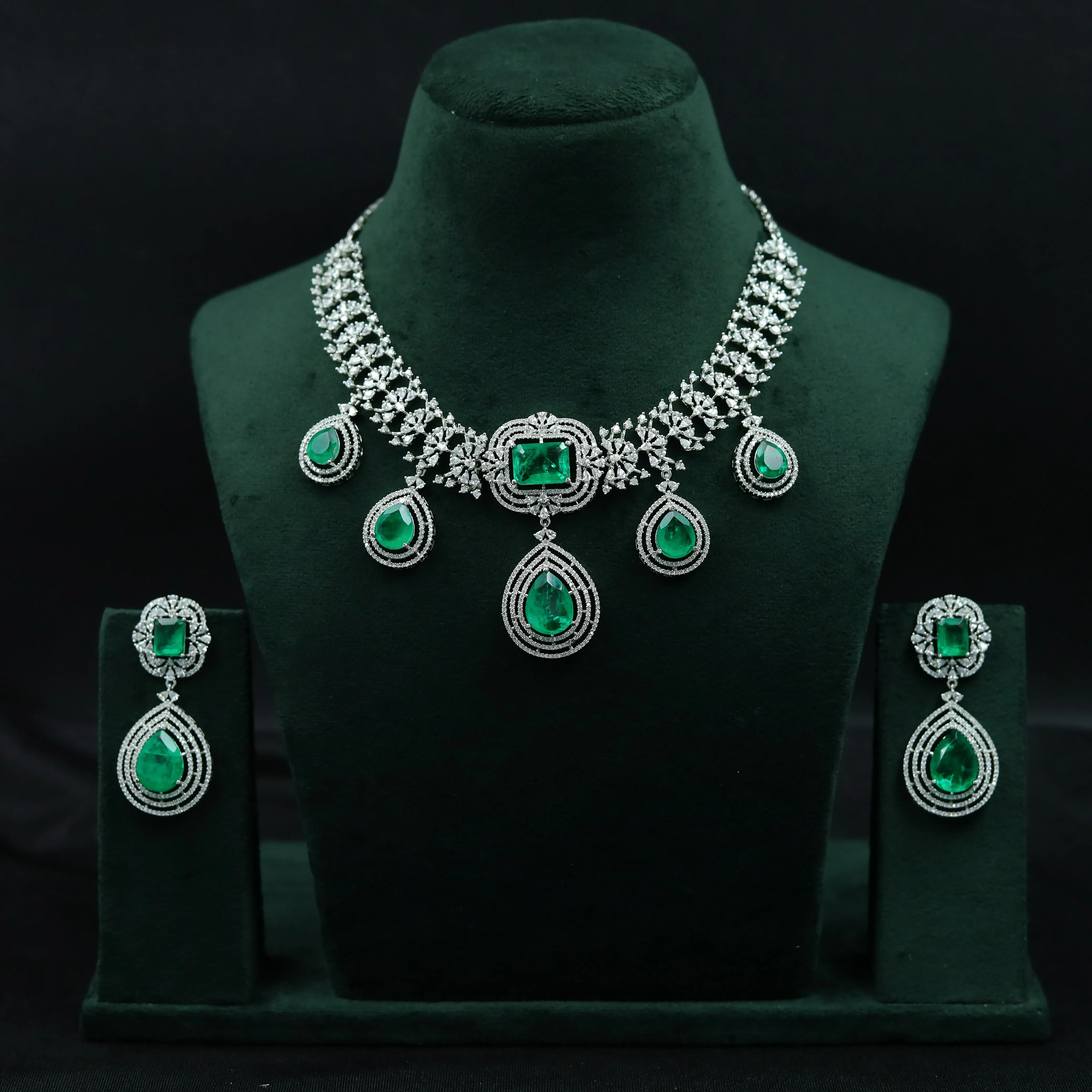 Manish Malhotra Inspired Round Neck Zircon/AD Necklace Set 11898-69