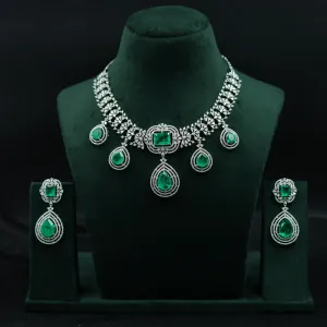 Manish Malhotra Inspired Round Neck Zircon/AD Necklace Set 11898-69