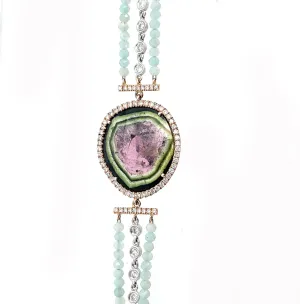 Meira T 14K Rose Gold, Diamond, Fluorite, & Milky Aquamarine Bead Bracelet