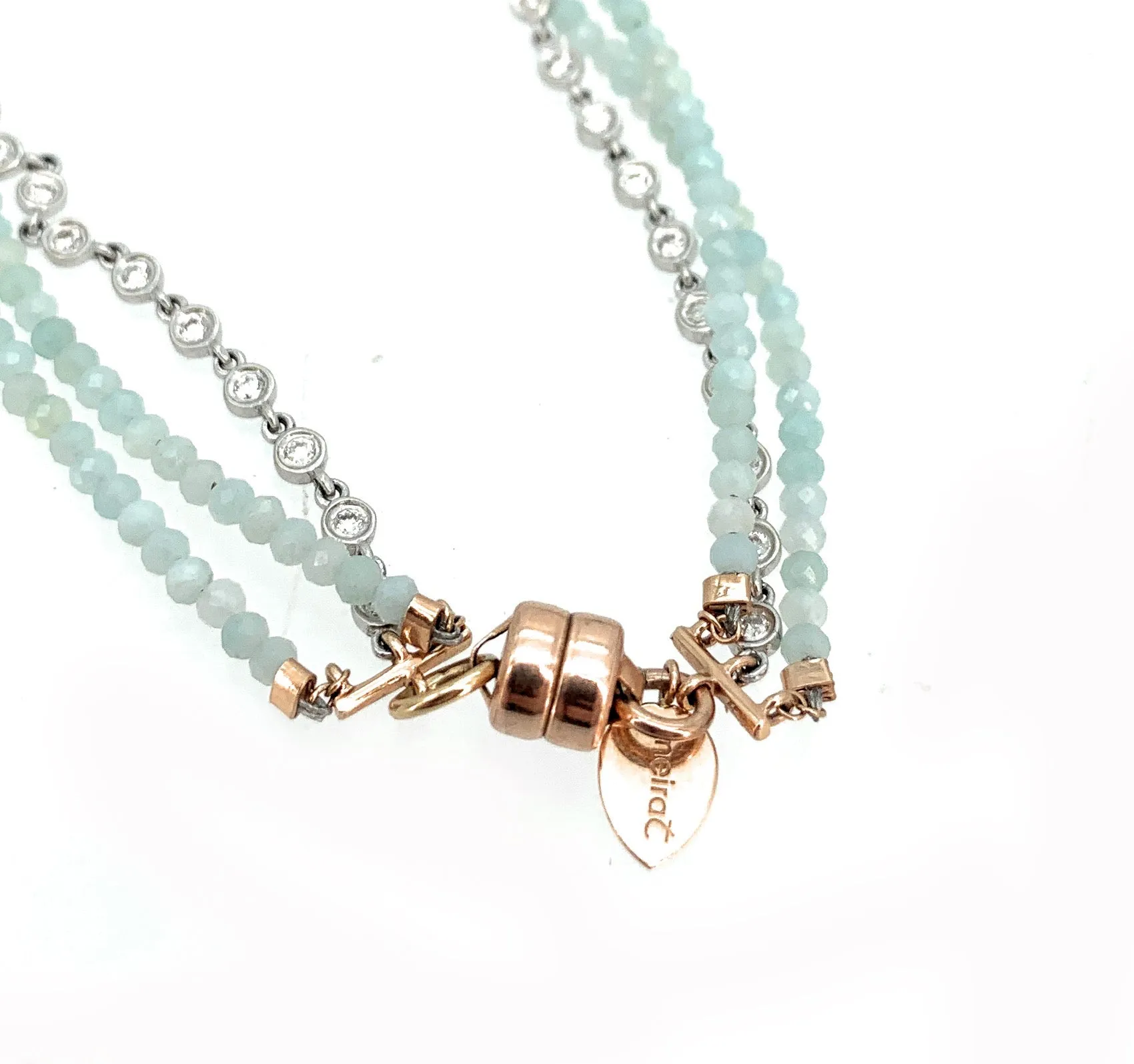 Meira T 14K Rose Gold, Diamond, Fluorite, & Milky Aquamarine Bead Bracelet