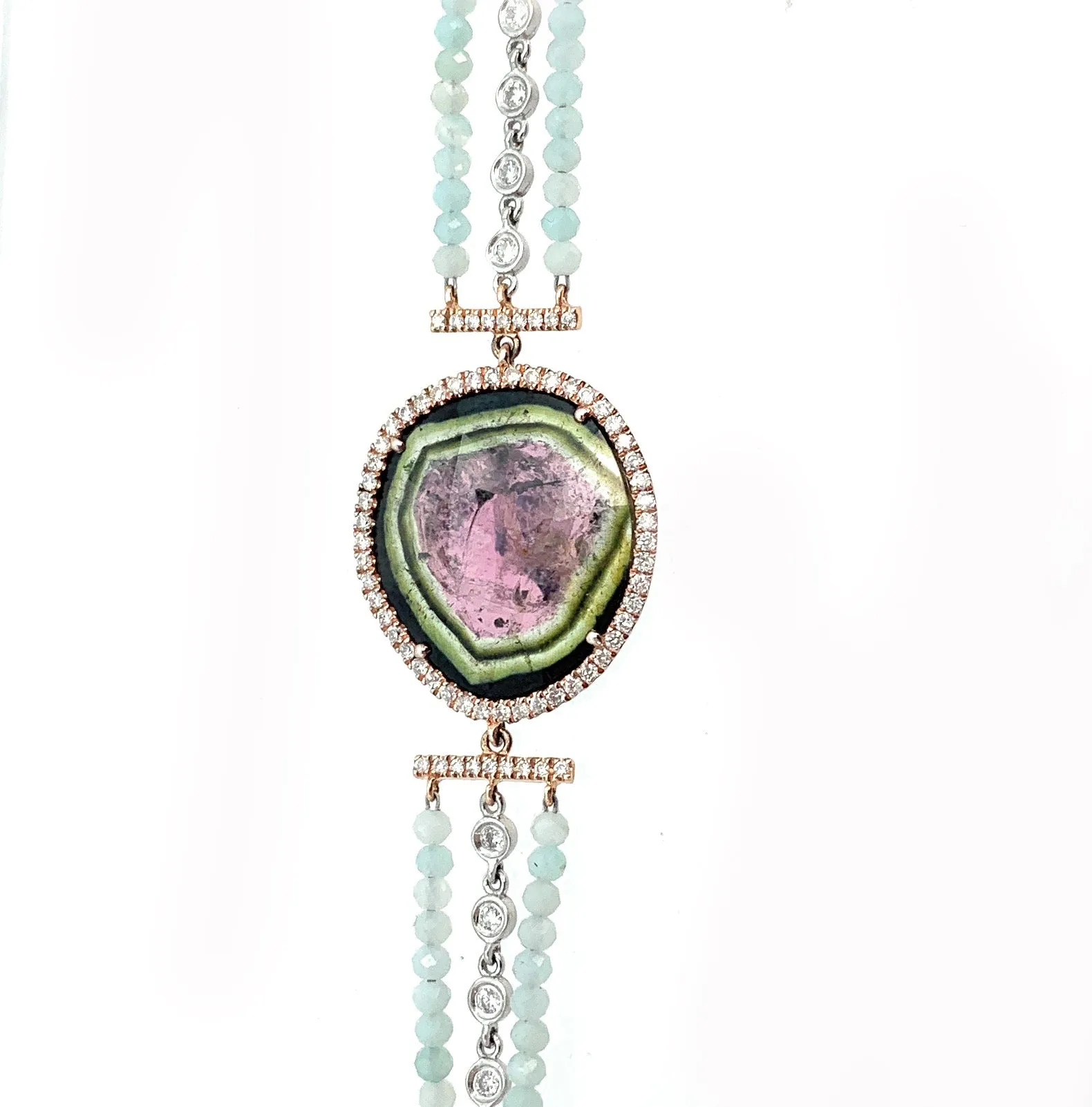 Meira T 14K Rose Gold, Diamond, Fluorite, & Milky Aquamarine Bead Bracelet
