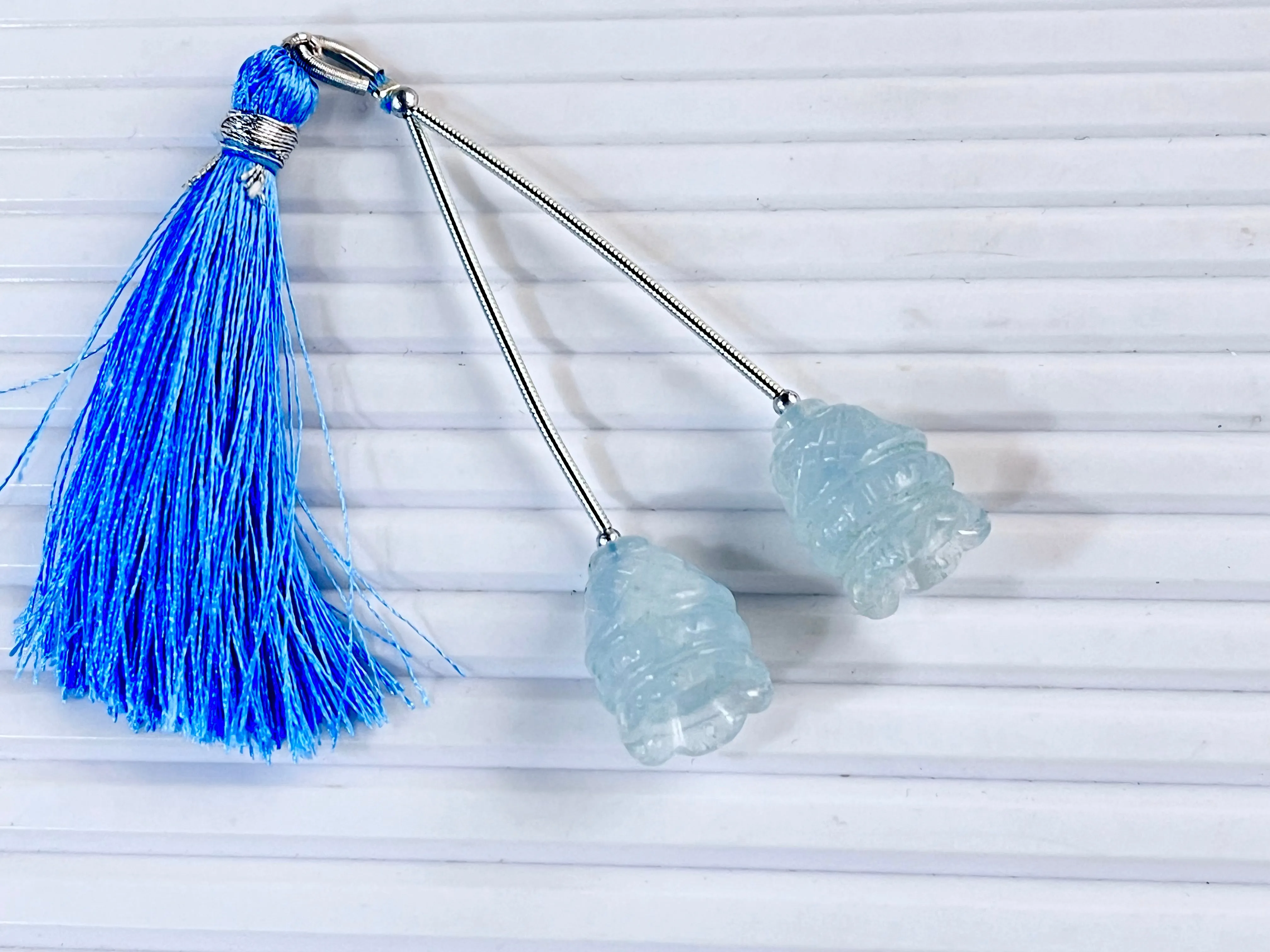 Milky Aquamarine Carving Bell Shape Pair