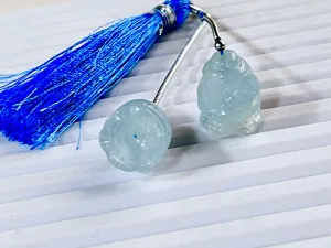 Milky Aquamarine Carving Bell Shape Pair