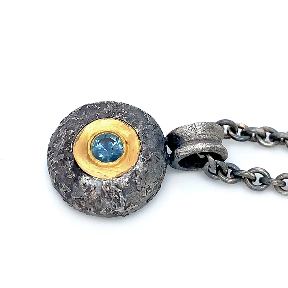 Montana Sapphire Silver & Gold Necklace - "Miniature Maru"