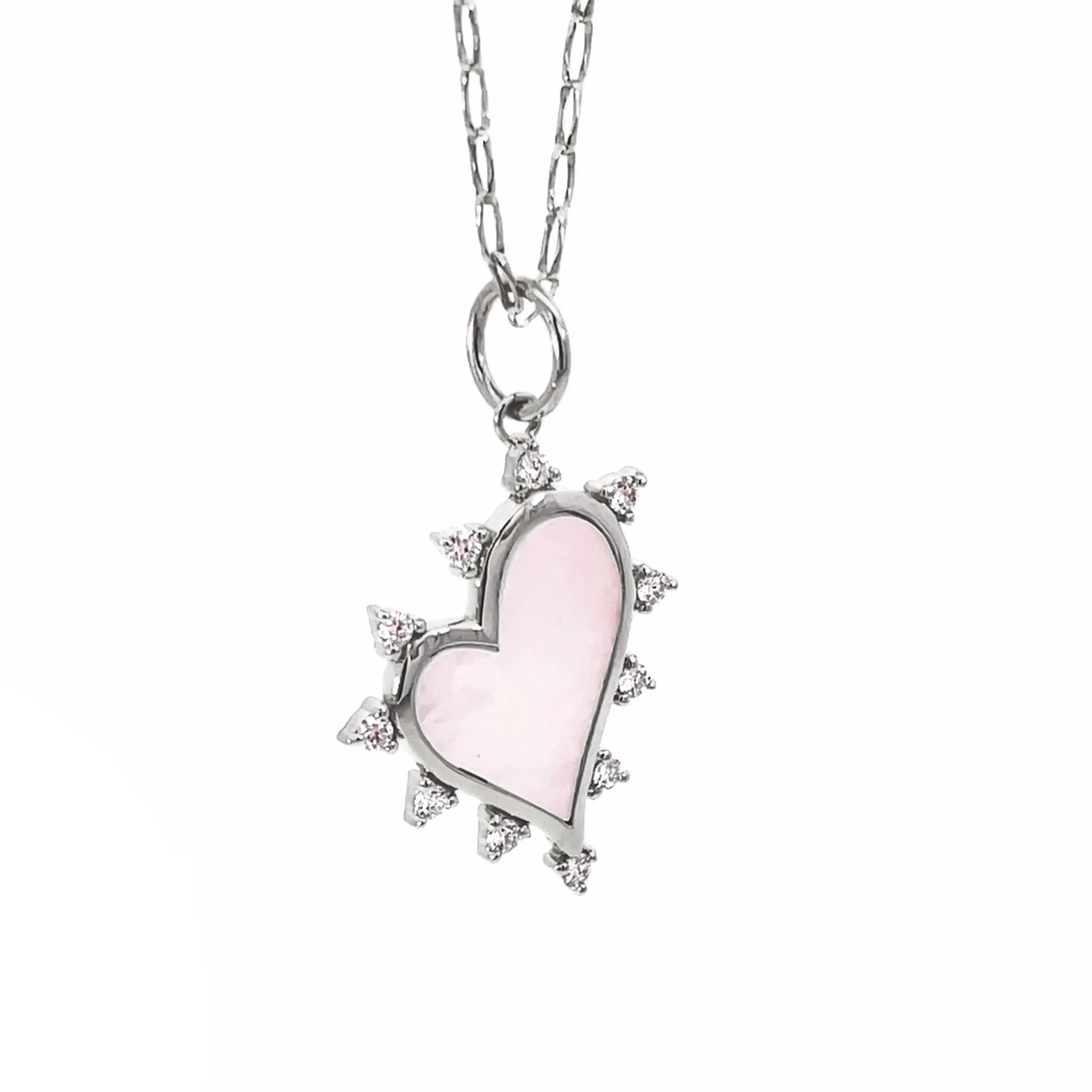 Mother of Pearl Heart Necklace with White Sapphires