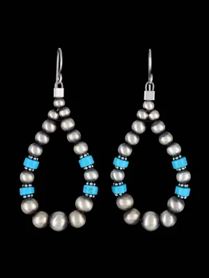 Navajo Sterling Silver Turquoise Beaded Dangle Earrings