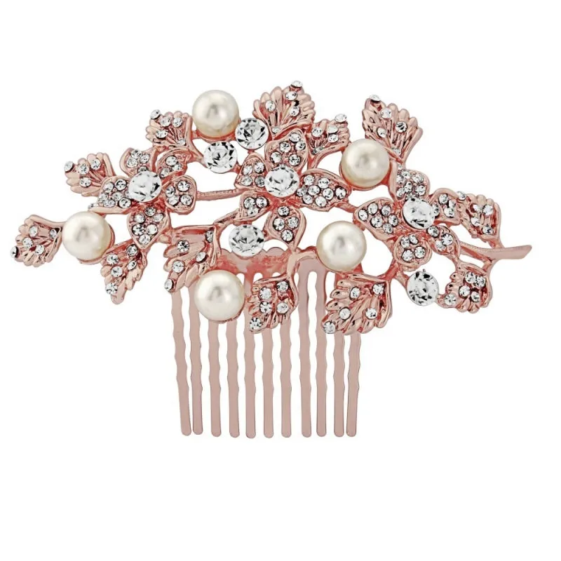 Nuala Crystal and Pearl Hair Comb Available in Rose Gold & Silver