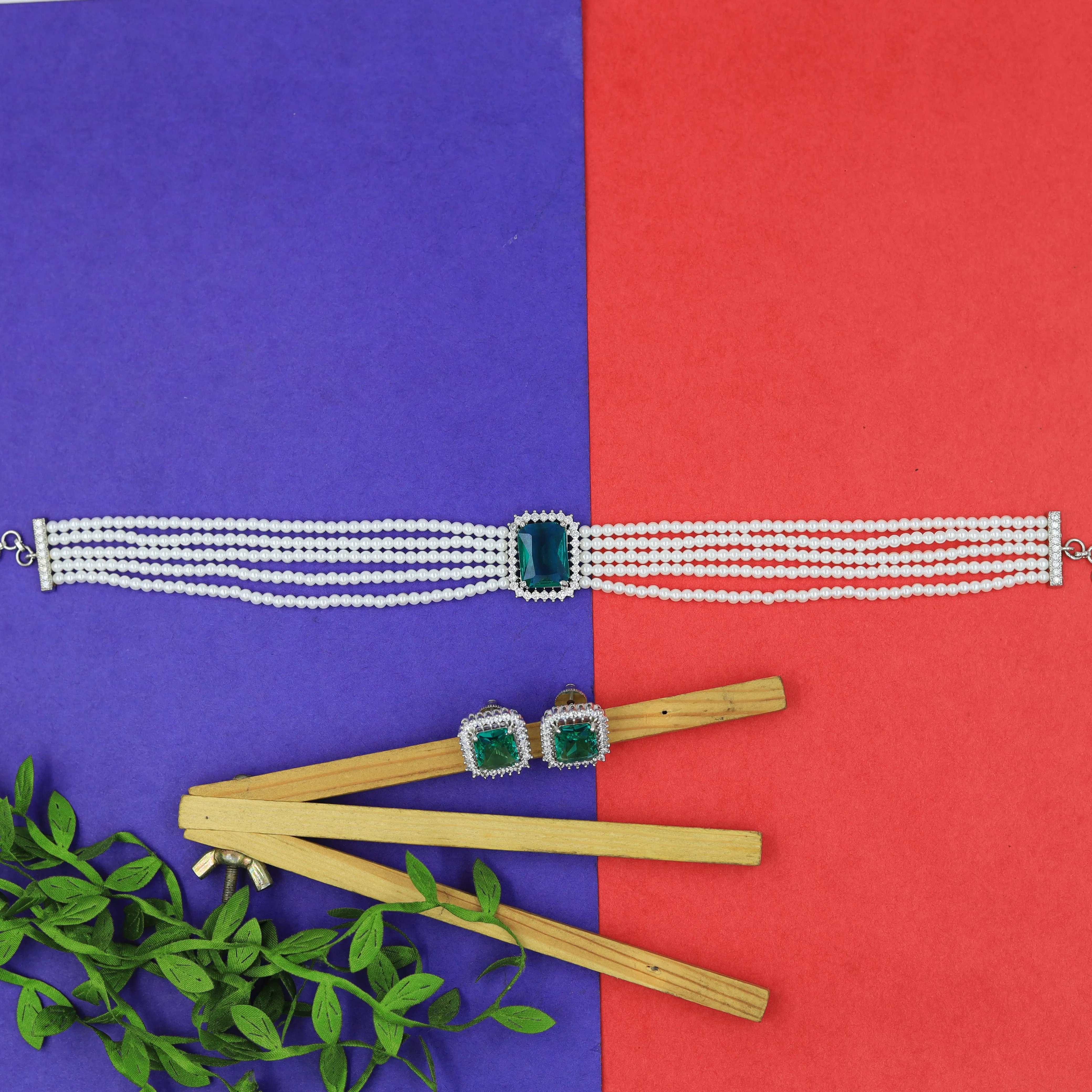 Pearl Choker Zircon/AD Necklace Set 13119-33