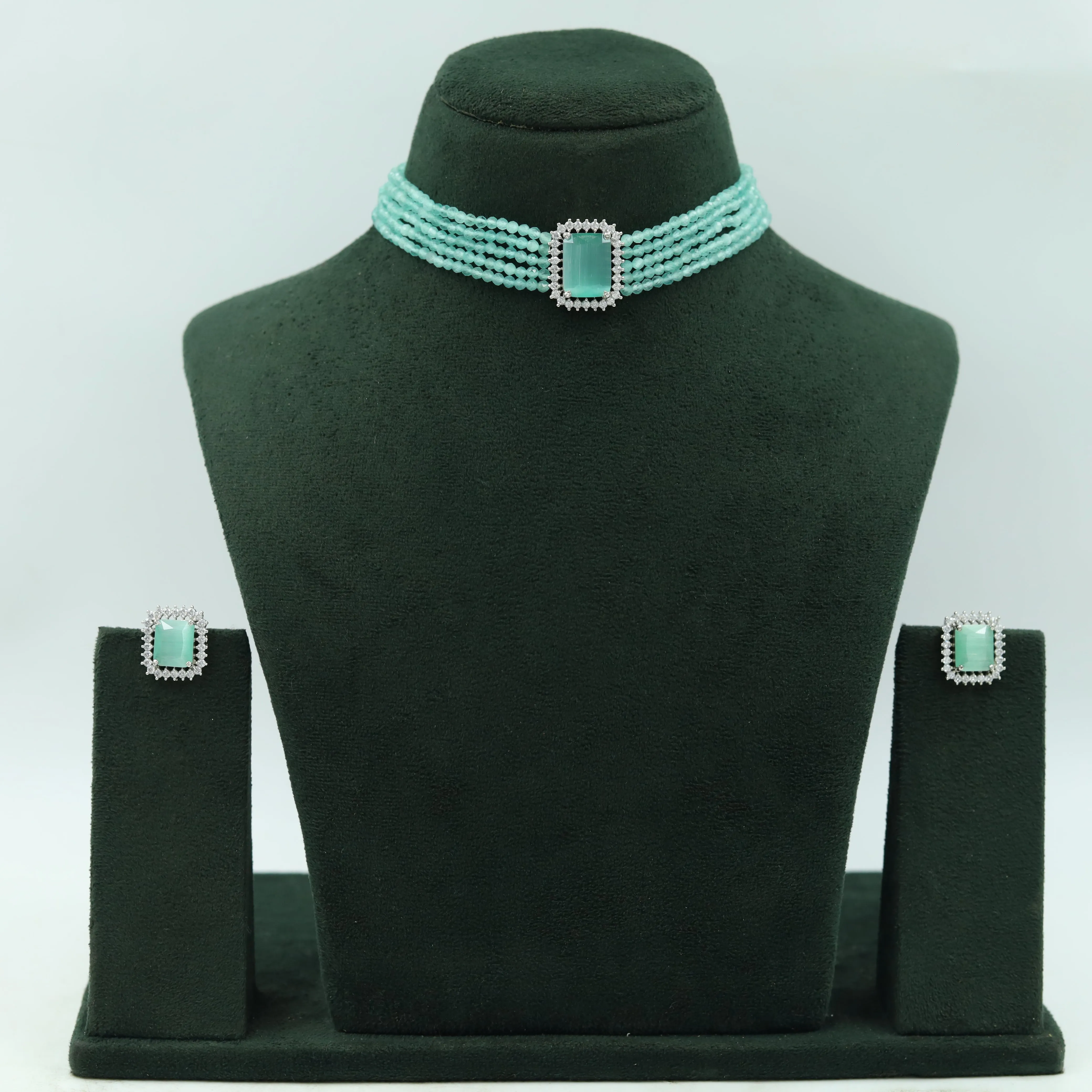 Pearl Choker Zircon/AD Necklace Set 13119-33