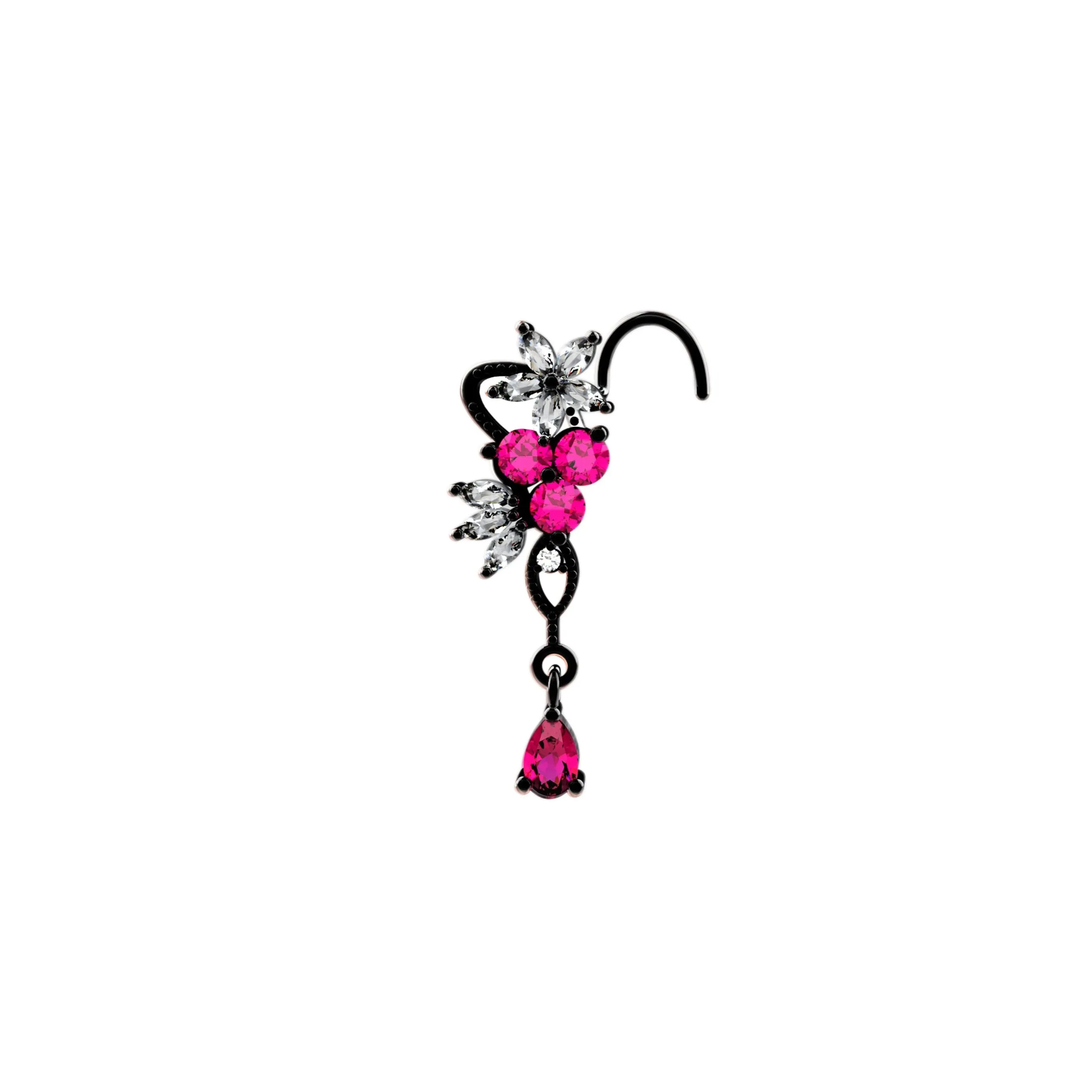 Pink Dangling Nose Stud – Dainty Nose Piercing Jewelry for Women