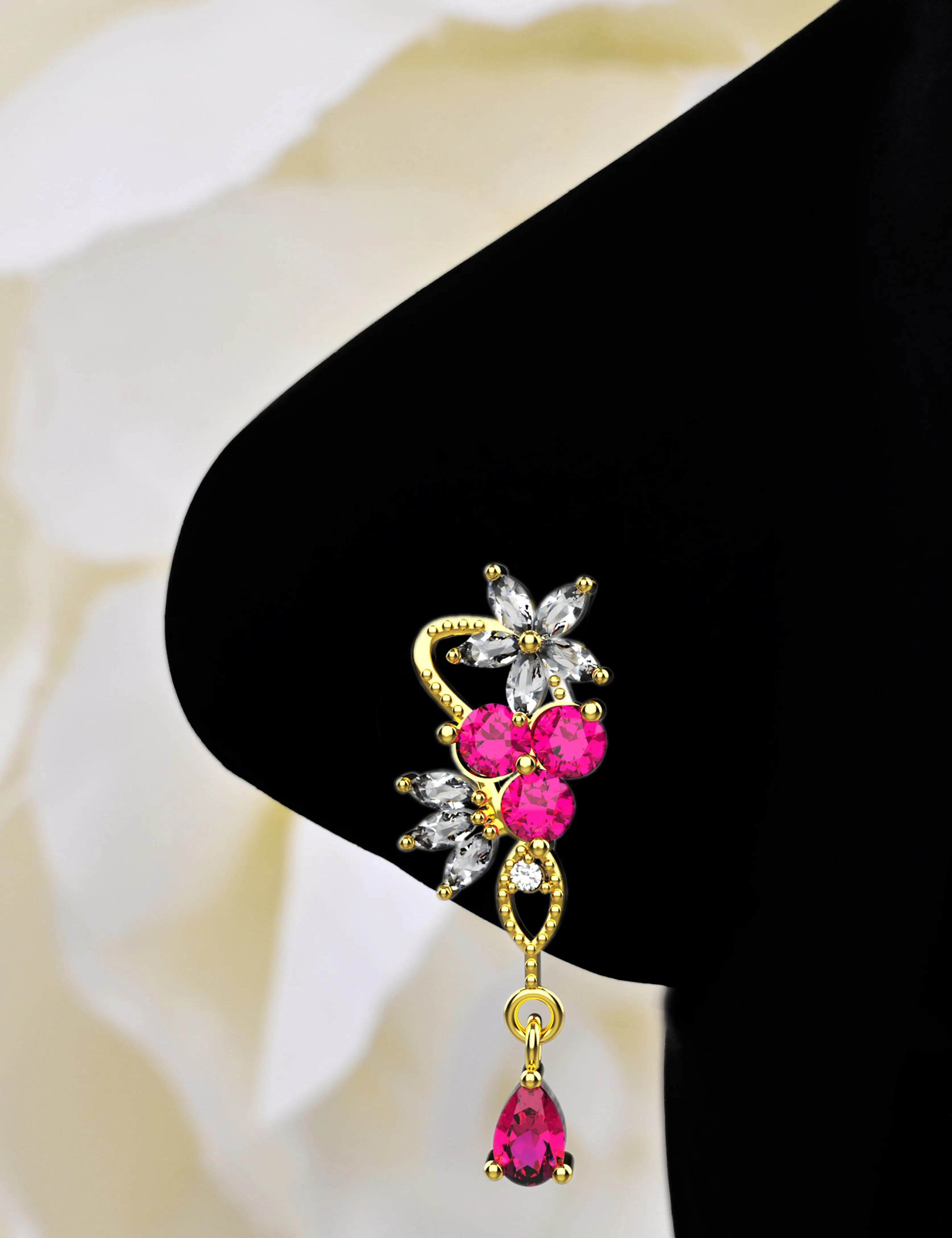 Pink Dangling Nose Stud – Dainty Nose Piercing Jewelry for Women