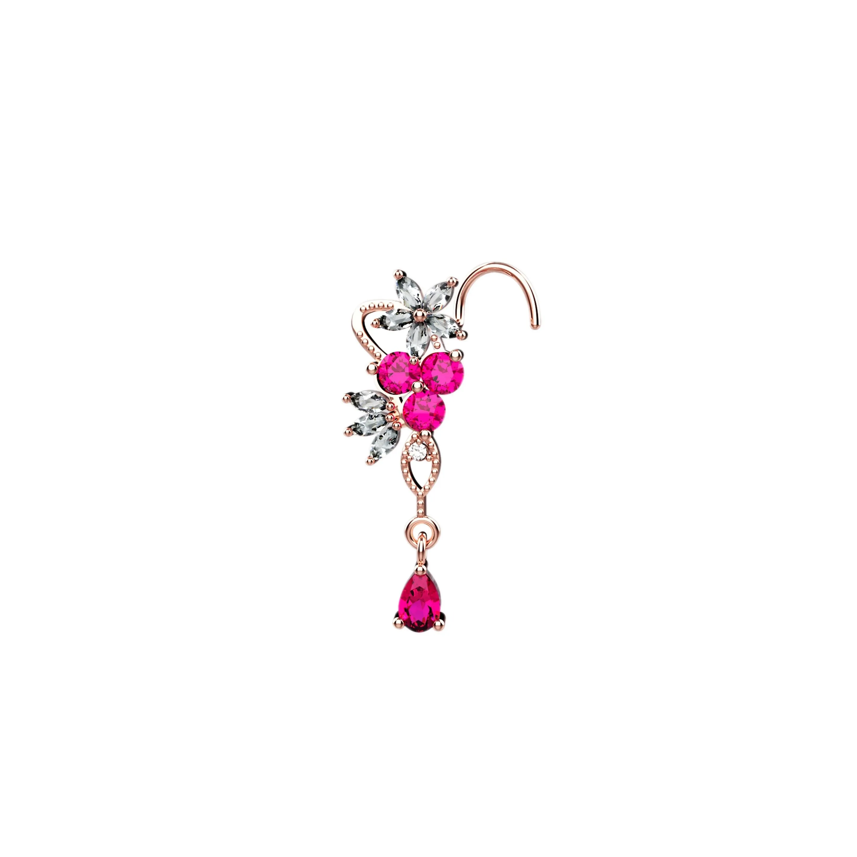Pink Dangling Nose Stud – Dainty Nose Piercing Jewelry for Women