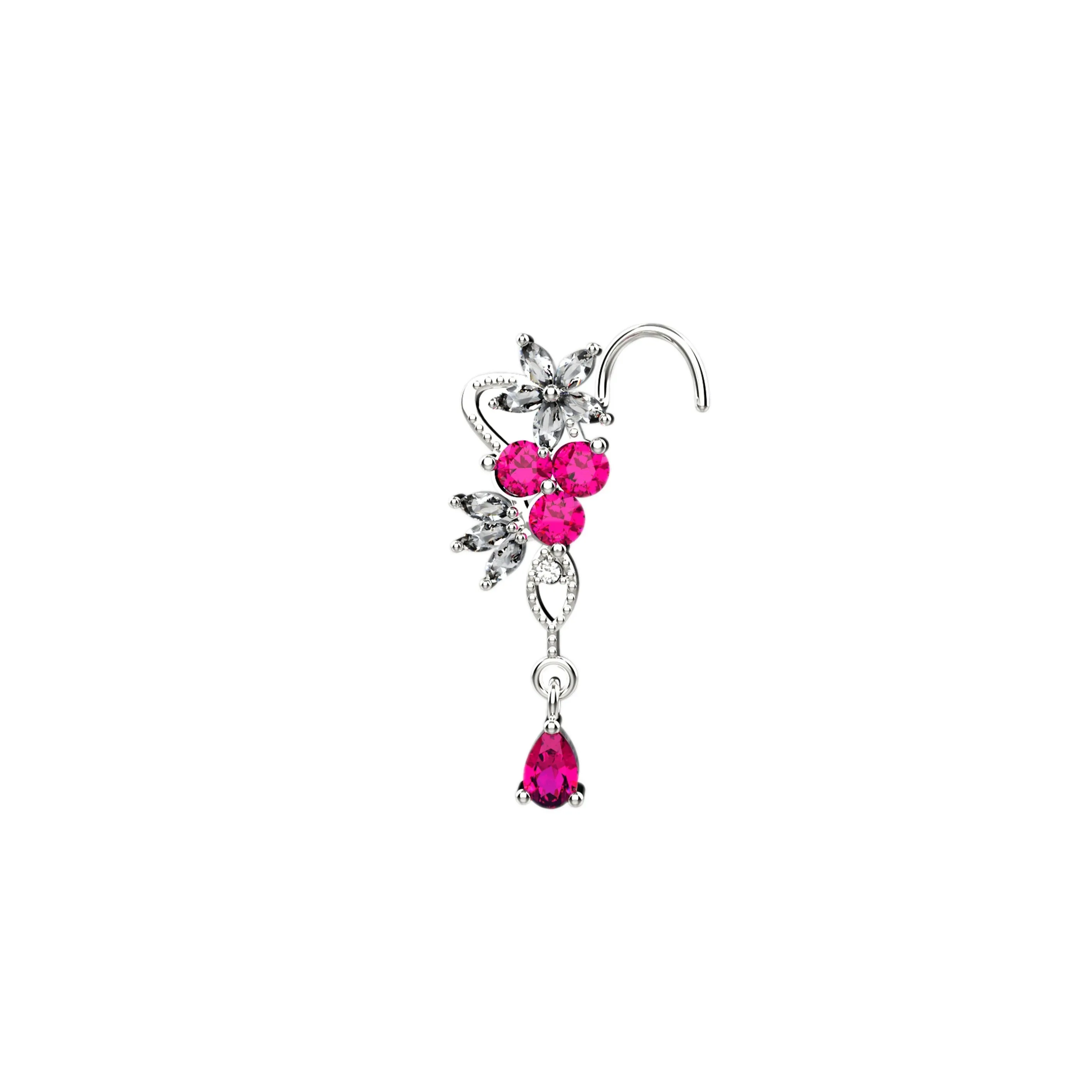 Pink Dangling Nose Stud – Dainty Nose Piercing Jewelry for Women
