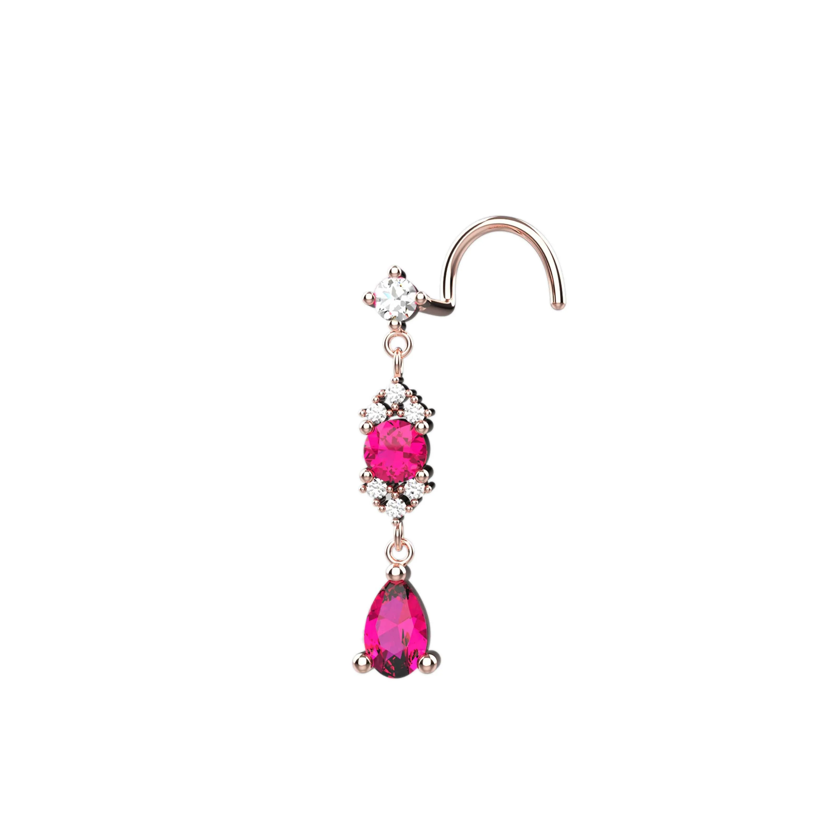 Pink Nose Ring, Dangle Nose Ring & Nose Stud – Piercing Jewelry