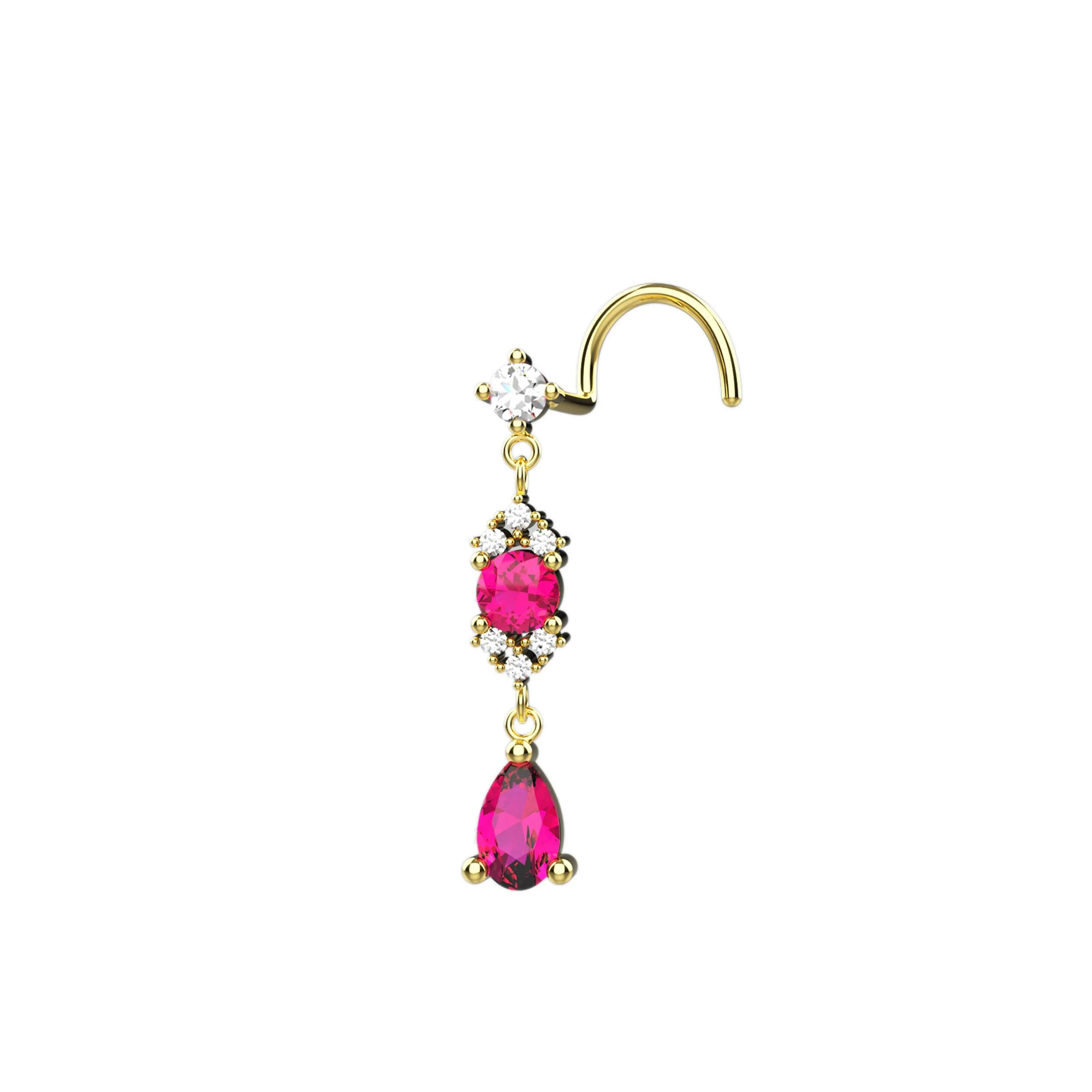 Pink Nose Ring, Dangle Nose Ring & Nose Stud – Piercing Jewelry