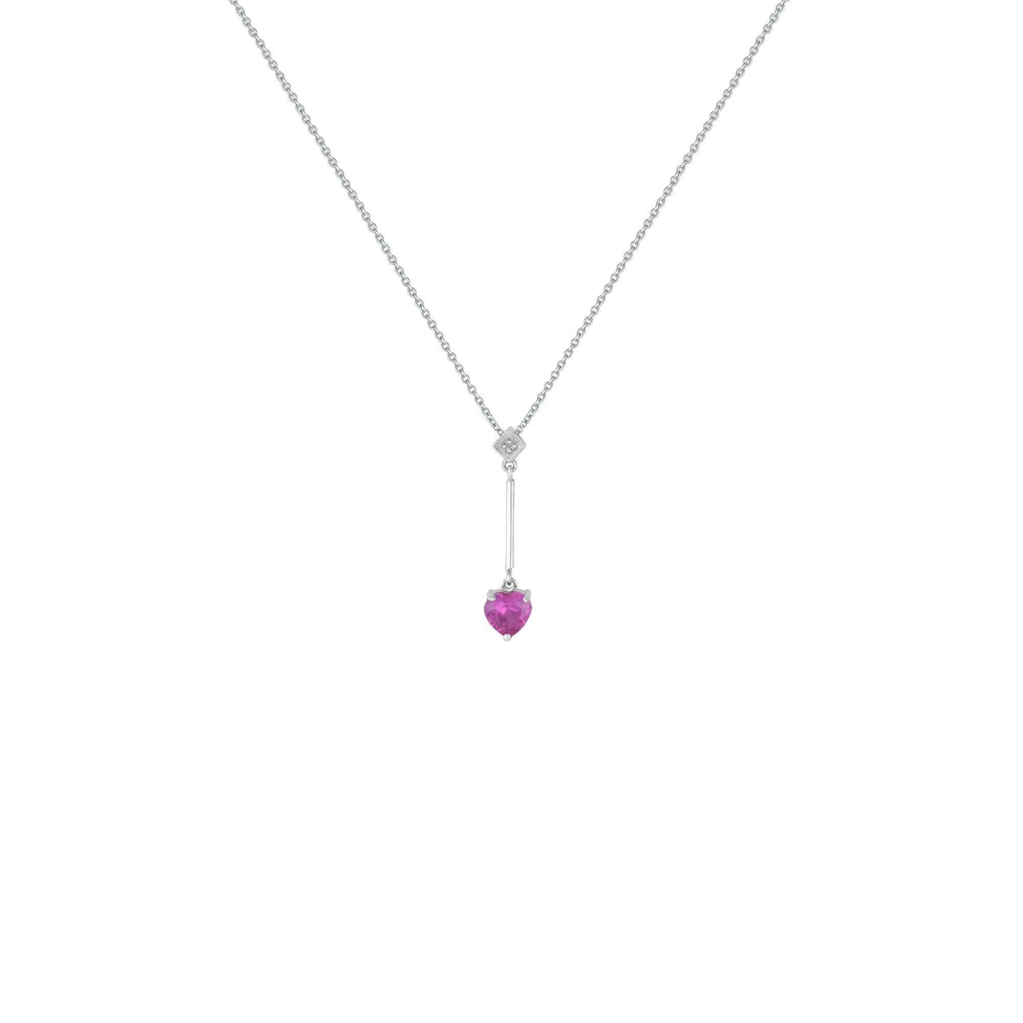 Pink Sapphire Necklace - Created Pink Sapphire Heart & Diamond Accent Pendant