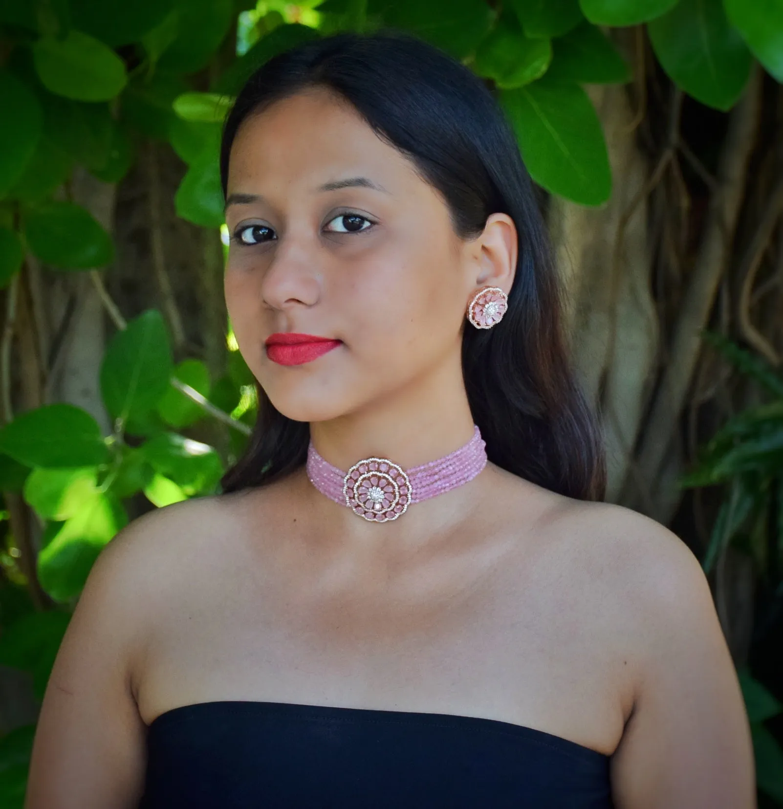 Pink Zircon/AD Choker Set 18522-5704