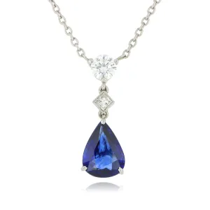 Platinum Pear Shaped Blue Sapphire and Diamond Necklace