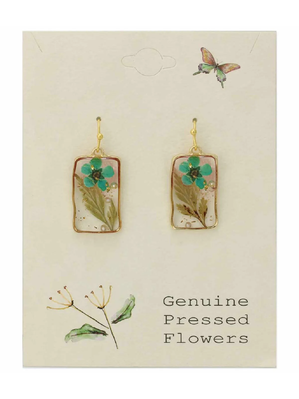 Pressed Blue Flower Dangles