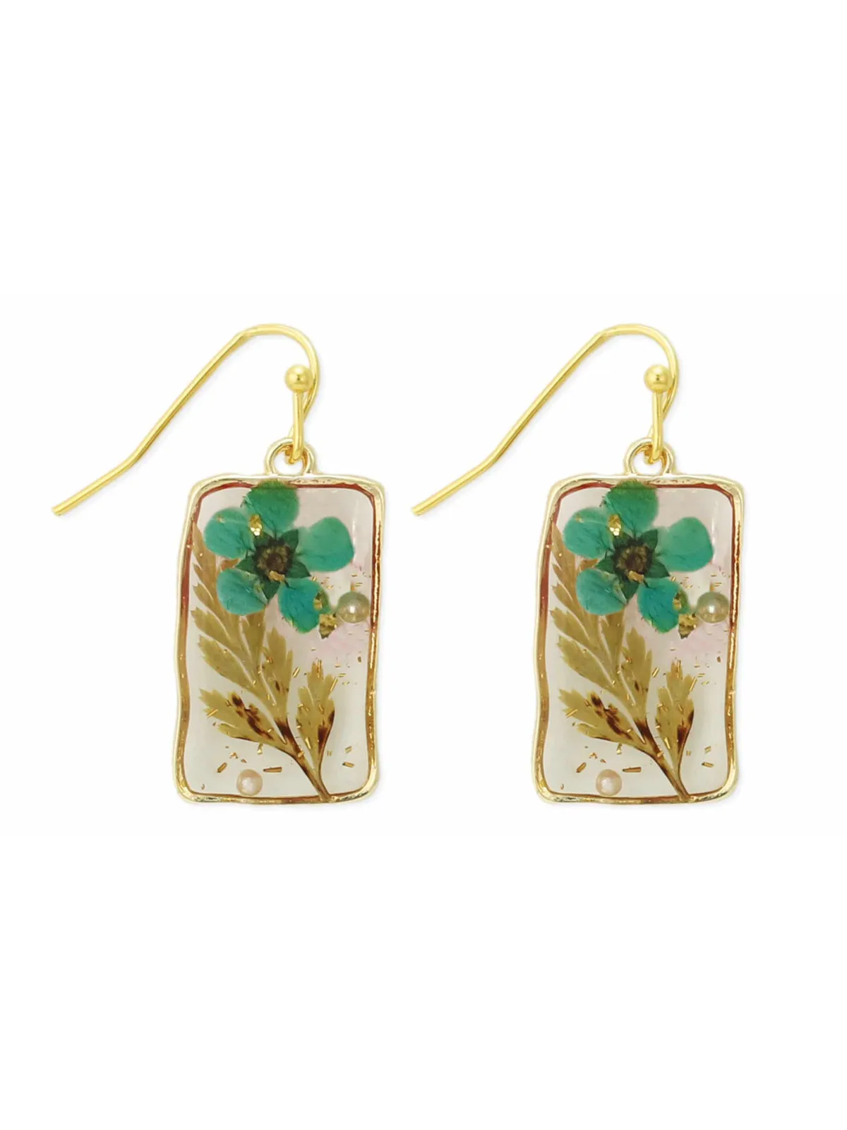 Pressed Blue Flower Dangles